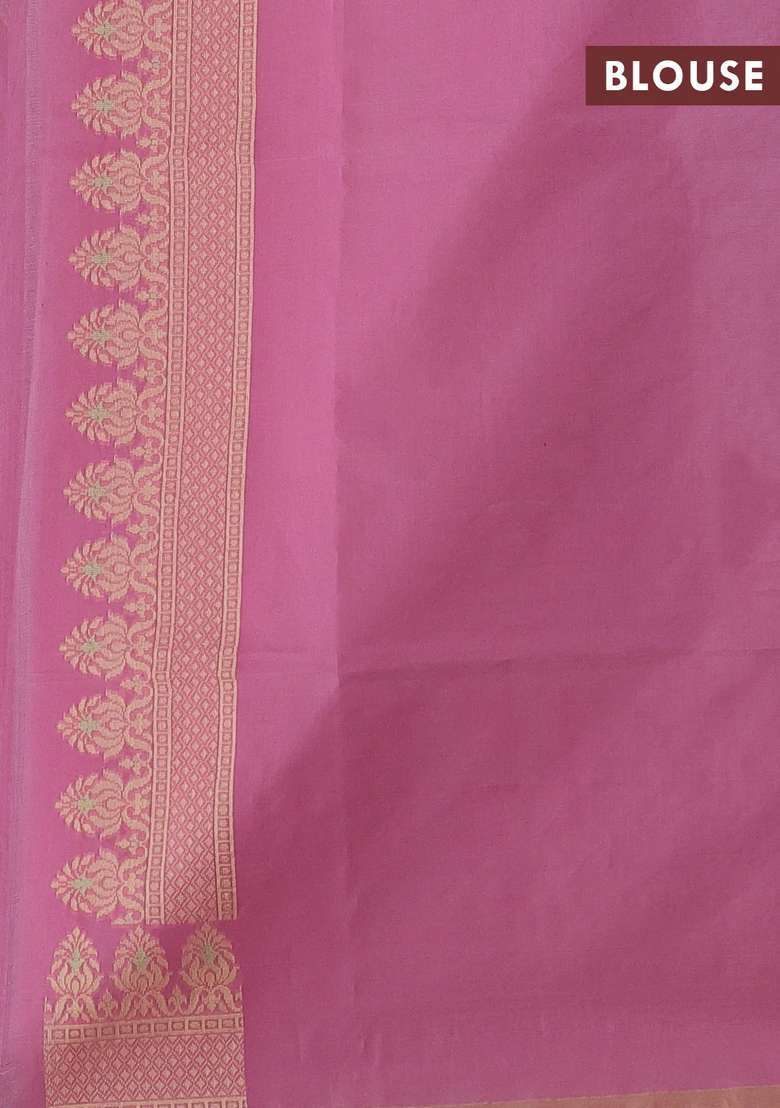 Banarasi Cotton Saree Pink Shade With Allover Thread Woven Butta Weaves And Woven Border With Buttas And Brocade Design For Women - Indya