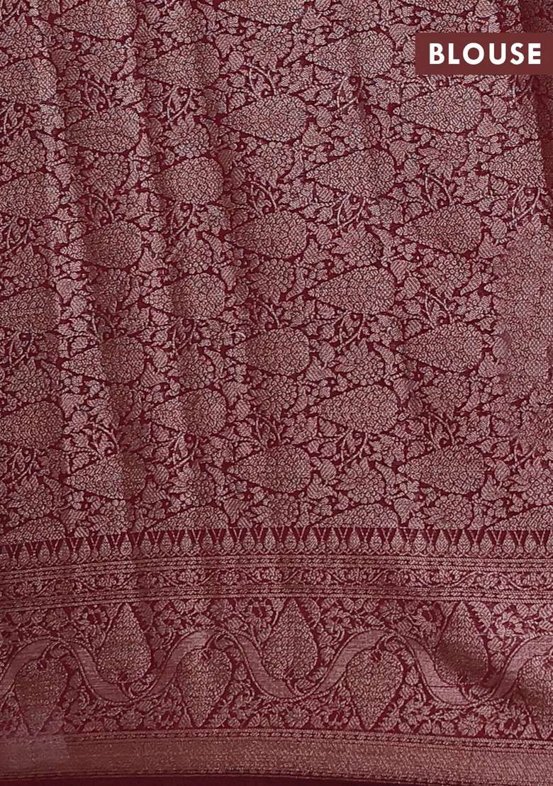 Semi Chiniya Silk Saree Dark Peach And Wine Shade With Allover Thread Zari Weaves And Woven Border With Traditional Woven Design For Women - Indya