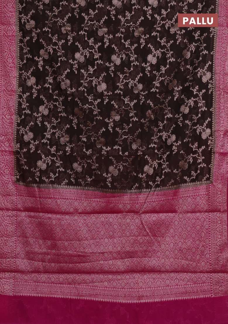 Semi Chiniya Silk Saree Coffee Brown And Magenta Pink With Allover Thread Zari Weaves And Woven Border With Traditional Woven Design For Women - Indya