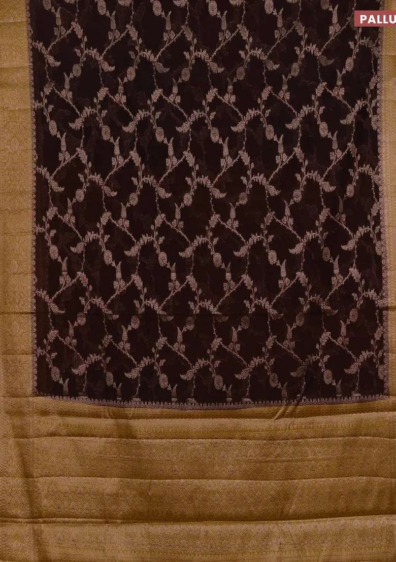 Semi Chiniya Silk Saree Coffee Brown And Dark Mustard With Allover Thread Zari Weaves And Woven Border With Traditional Woven Design For Women - Indya
