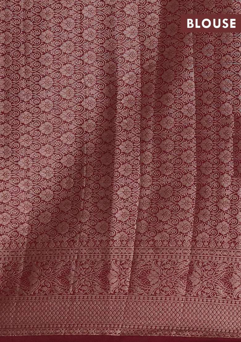 Semi Chiniya Silk Saree Dark Peach And Wine Shade With Allover Thread Zari Weaves And Woven Border With Traditional Woven Design For Women - Indya