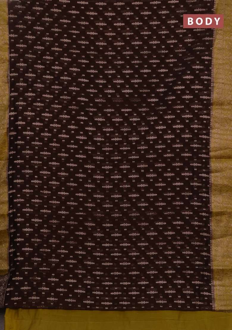 Semi Chiniya Silk Saree Coffee Brown And Dark Mustard With Allover Thread Zari Woven Buttas And Woven Border With Buttas And Brocade Design For Women - Indya