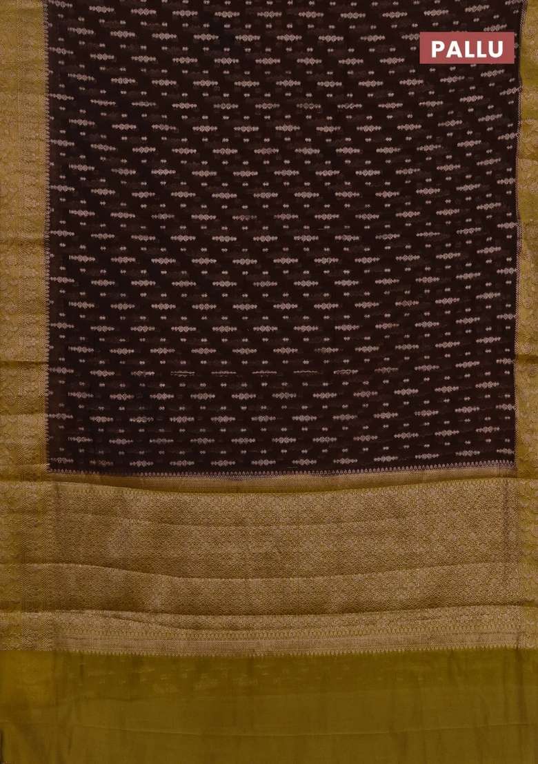 Semi Chiniya Silk Saree Coffee Brown And Dark Mustard With Allover Thread Zari Woven Buttas And Woven Border With Buttas And Brocade Design For Women - Indya
