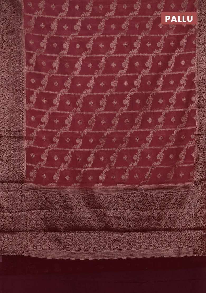 Semi Chiniya Silk Saree Dark Peach And Maroon With Allover Thread Zari Weaves And Woven Border With Traditional Woven Design For Women - Indya