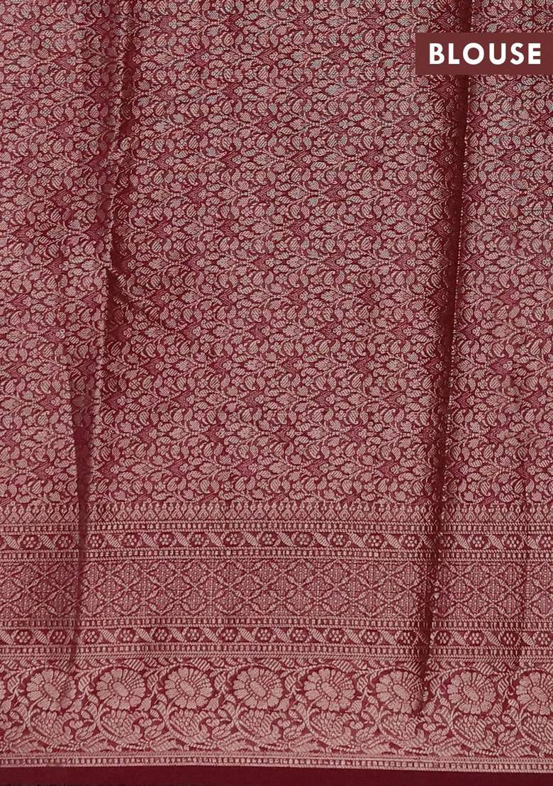 Semi Chiniya Silk Saree Dark Peach And Maroon With Allover Thread Zari Weaves And Woven Border With Traditional Woven Design For Women - Indya