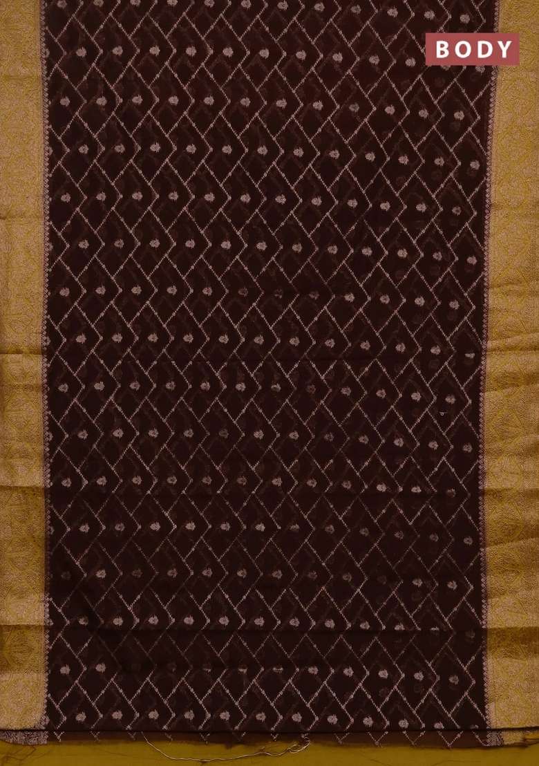 Semi Chiniya Silk Saree Coffee Brown And Dark Mustard With Allover Thread Zari Weaves And Woven Border With Traditional Woven Design For Women - Indya