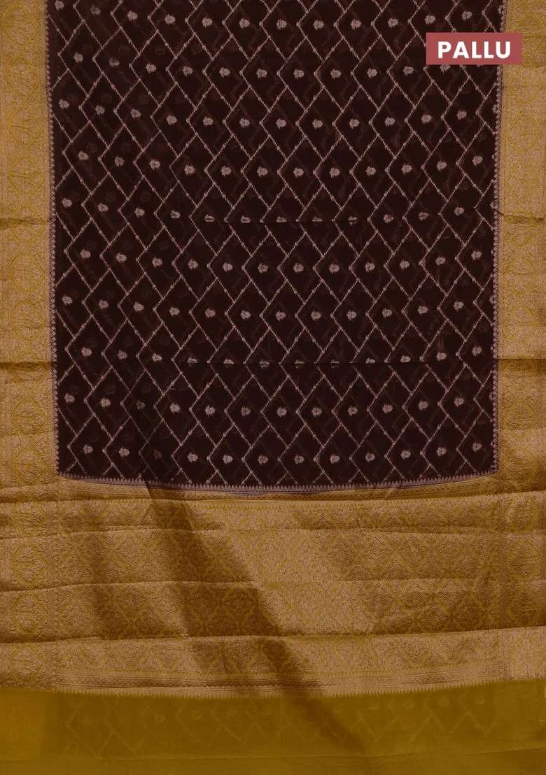 Semi Chiniya Silk Saree Coffee Brown And Dark Mustard With Allover Thread Zari Weaves And Woven Border With Traditional Woven Design For Women - Indya