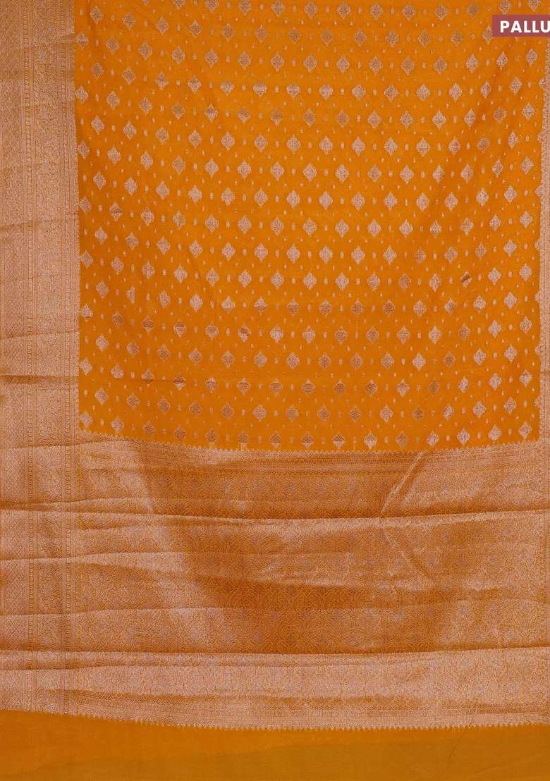 Semi Chiniya Silk Saree Mango Yellow With Allover Thread Zari Woven Buttas And Woven Border With Buttas And Brocade Design For Women - Indya