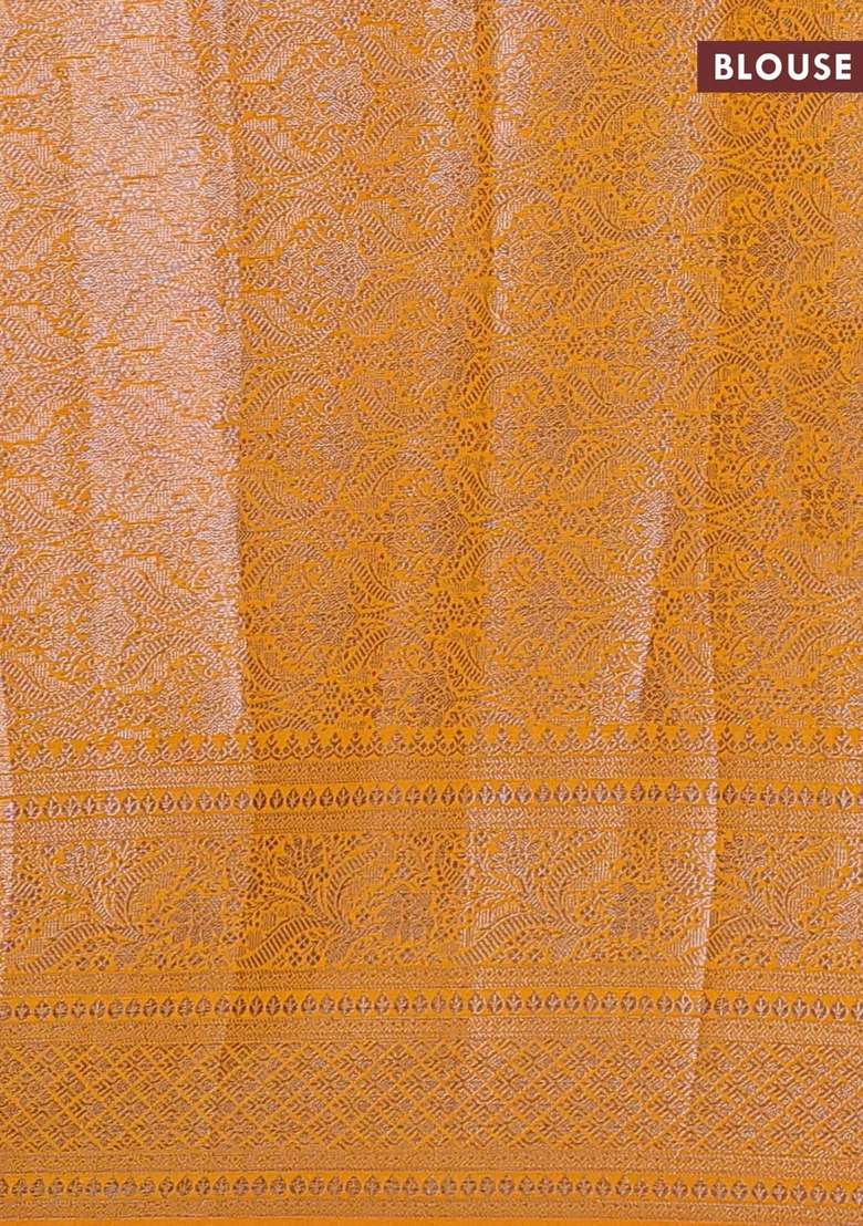 Semi Chiniya Silk Saree Mango Yellow With Allover Thread Zari Woven Buttas And Woven Border With Buttas And Brocade Design For Women - Indya