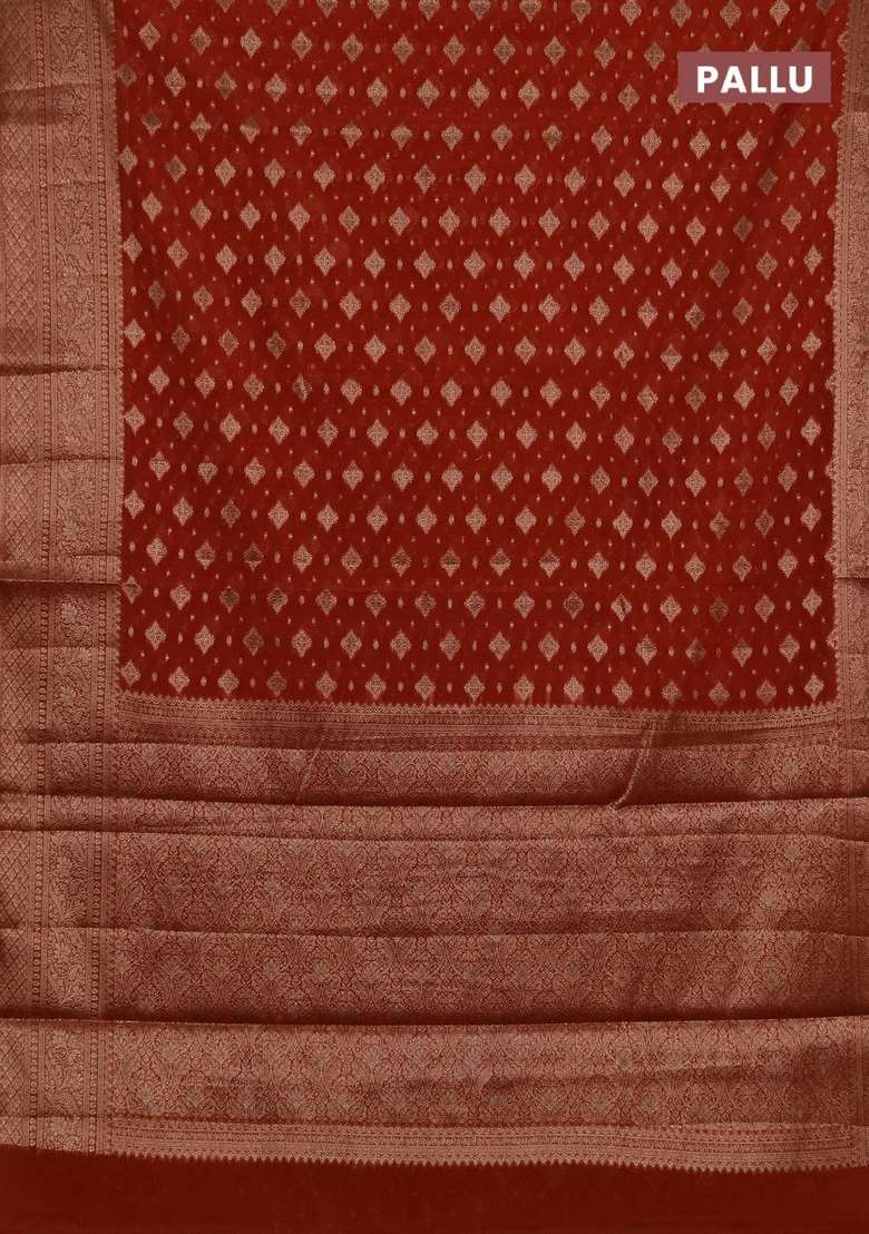 Semi Chiniya Silk Saree Rustic Orange With Allover Thread Zari Woven Buttas And Woven Border With Buttas And Brocade Design For Women - Indya
