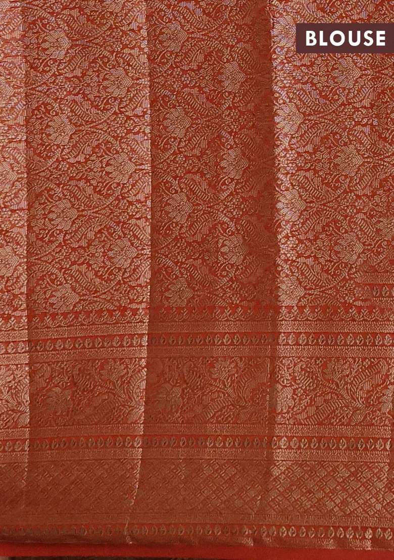 Semi Chiniya Silk Saree Rustic Orange With Allover Thread Zari Woven Buttas And Woven Border With Buttas And Brocade Design For Women - Indya