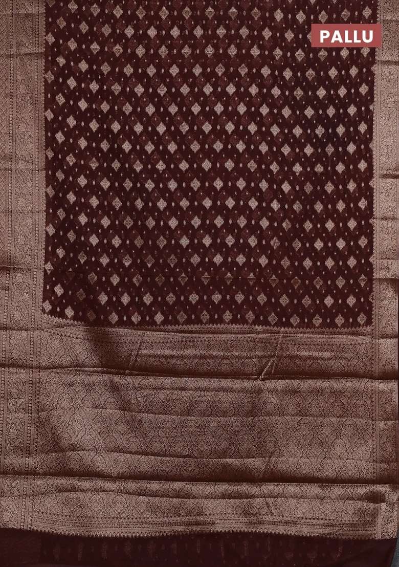 Semi Chiniya Silk Saree Coffee Brown With Allover Thread Zari Woven Buttas And Woven Border With Buttas And Brocade Design For Women - Indya