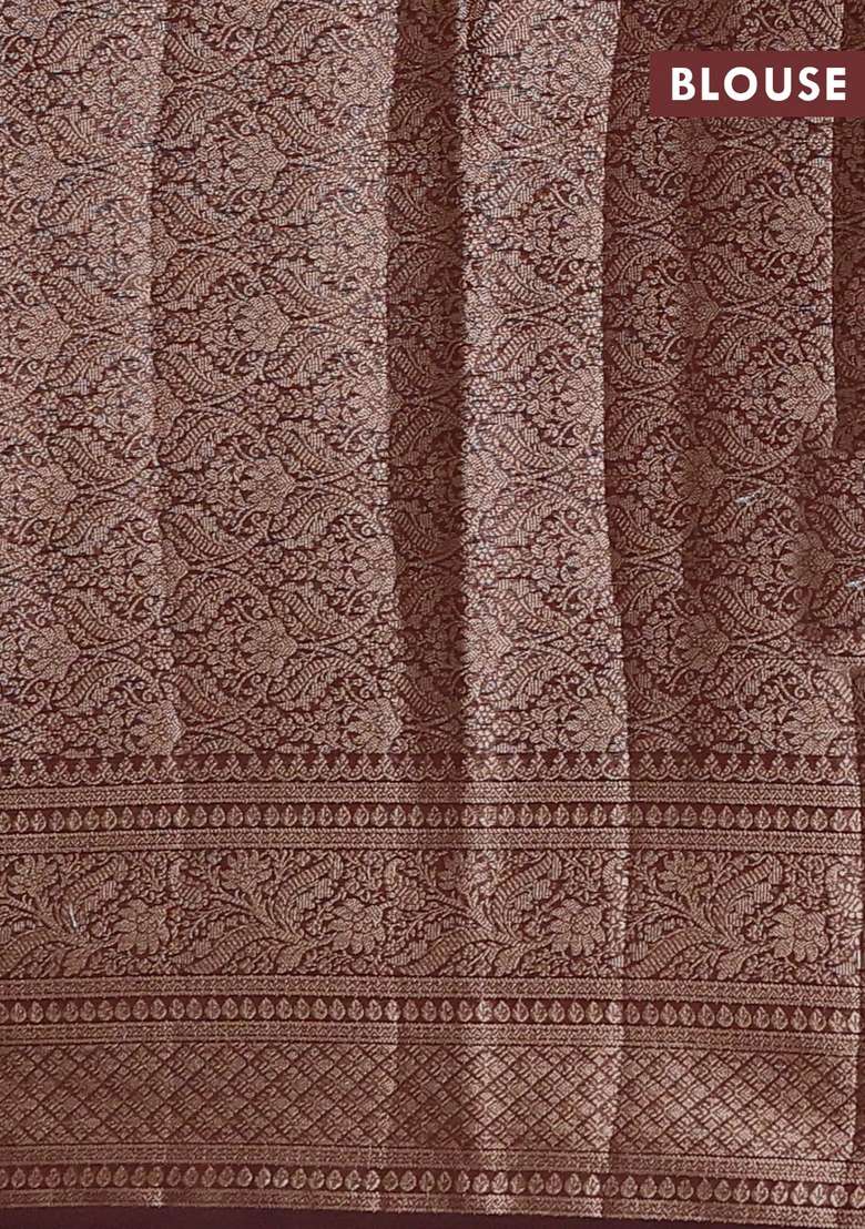 Semi Chiniya Silk Saree Coffee Brown With Allover Thread Zari Woven Buttas And Woven Border With Buttas And Brocade Design For Women - Indya