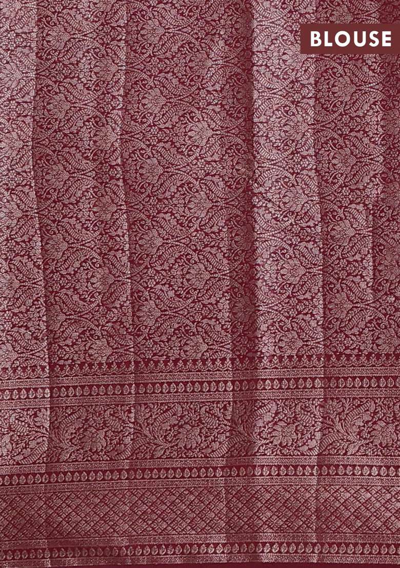 Semi Chiniya Silk Saree Dark Peach And Deep Maroon With Allover Thread Zari Weaves And Woven Border With Traditional Woven Design For Women - Indya
