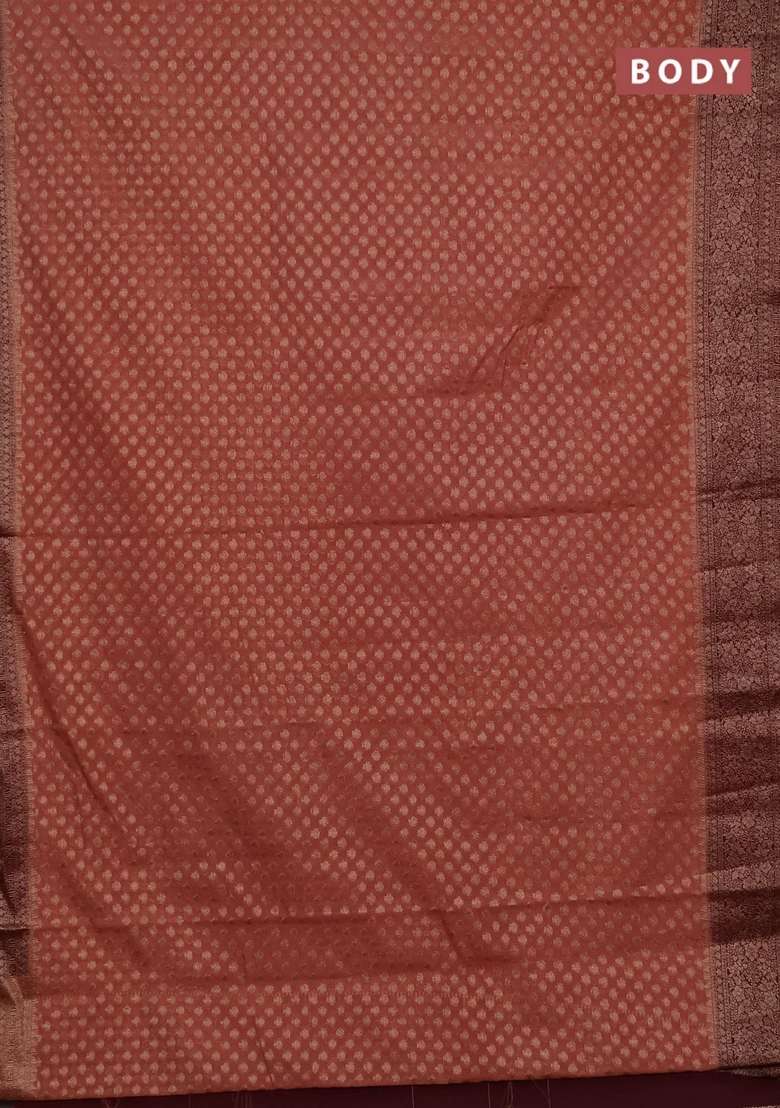 Semi Chiniya Silk Saree Dark Peach And Deep Maroon With Allover Thread Zari Woven Buttas And Woven Border With Buttas And Brocade Design For Women - Indya