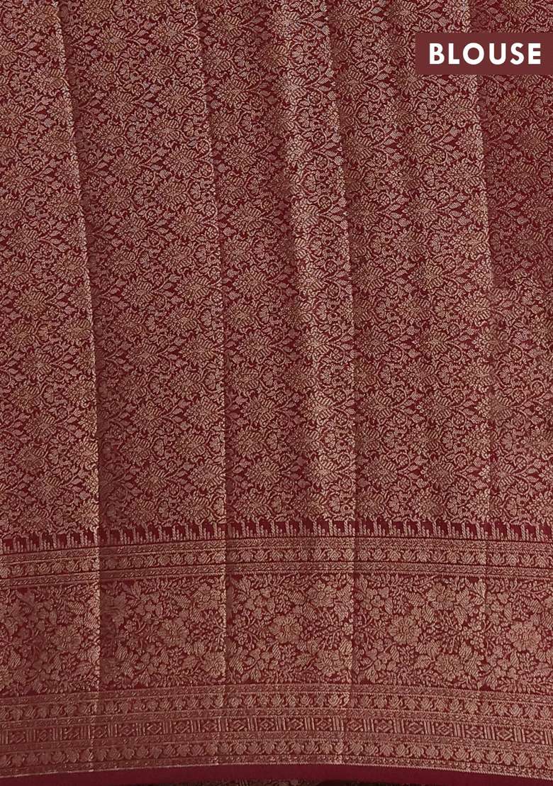 Semi Chiniya Silk Saree Dark Peach And Deep Maroon With Allover Thread Zari Woven Buttas And Woven Border With Buttas And Brocade Design For Women - Indya