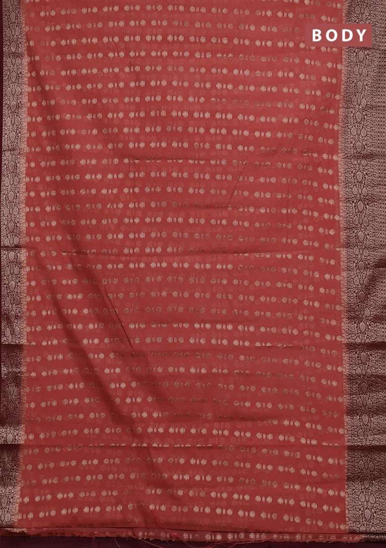 Semi Chiniya Silk Saree Dark Peach And Deep Maroon With Allover Thread Zari Woven Buttas And Woven Border With Buttas And Brocade Design For Women - Indya