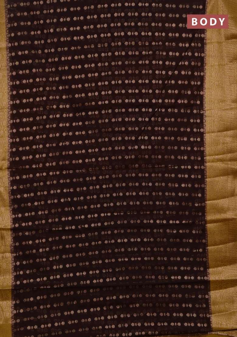 Semi Chiniya Silk Saree Coffee Brown And Dark Mustard With Allover Thread Zari Woven Buttas And Woven Border With Buttas And Brocade Design For Women - Indya