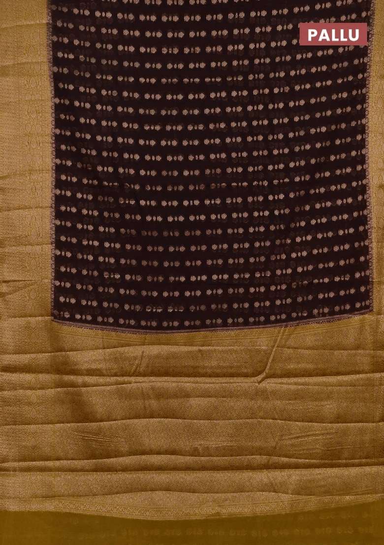 Semi Chiniya Silk Saree Coffee Brown And Dark Mustard With Allover Thread Zari Woven Buttas And Woven Border With Buttas And Brocade Design For Women - Indya