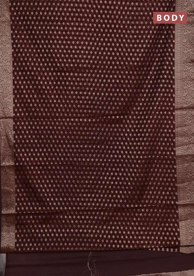 Semi Chiniya Silk Saree Brown With Allover Thread Zari Woven Buttas And Woven Border With Buttas And Brocade Design For Women - Indya