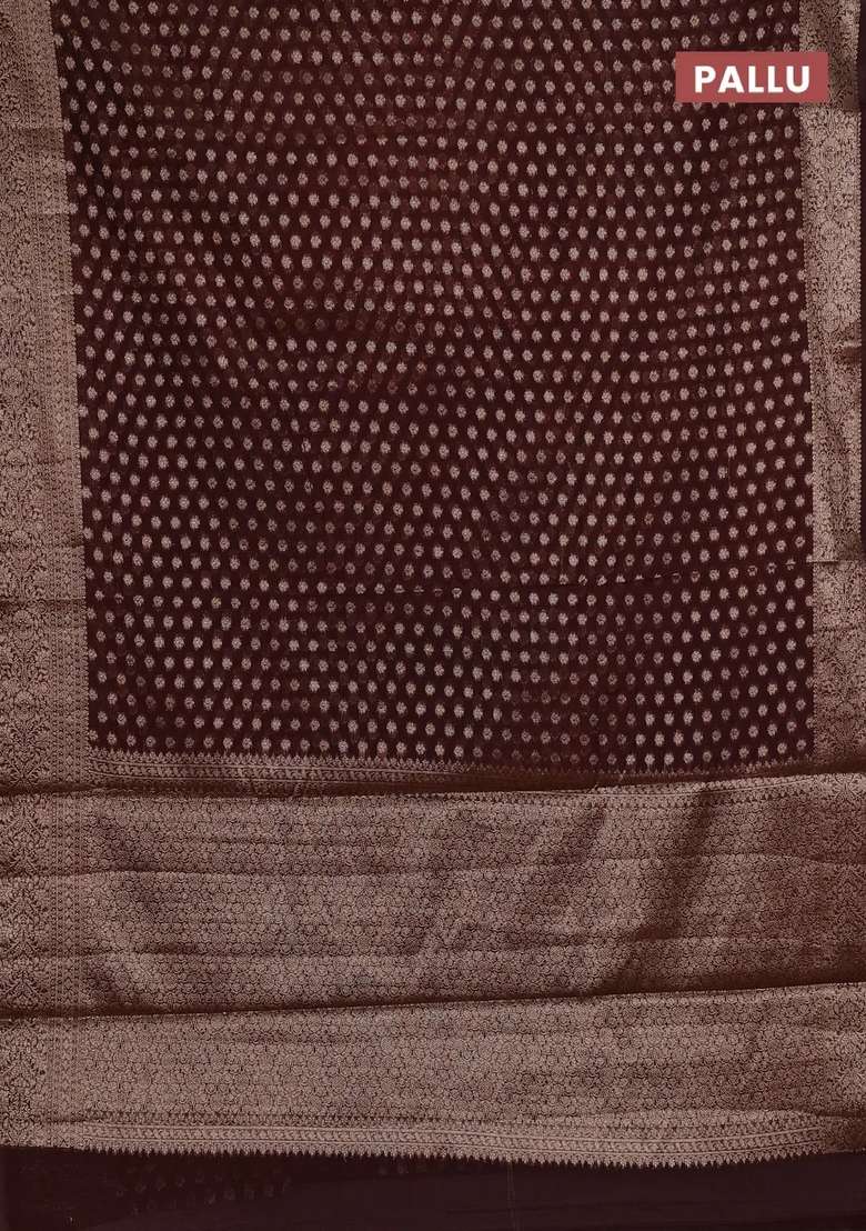 Semi Chiniya Silk Saree Brown With Allover Thread Zari Woven Buttas And Woven Border With Buttas And Brocade Design For Women - Indya