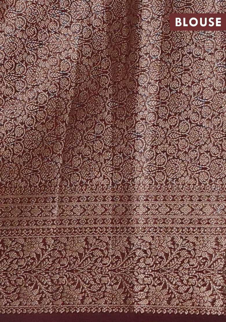 Semi Chiniya Silk Saree Brown With Allover Thread Zari Woven Buttas And Woven Border With Buttas And Brocade Design For Women - Indya