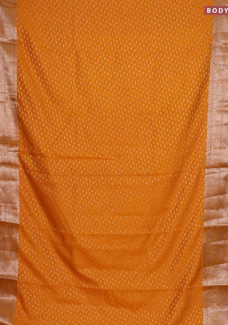 Semi Chiniya Silk Saree Mango Yellow With Allover Thread Zari Woven Buttas And Woven Border With Buttas And Brocade Design For Women - Indya