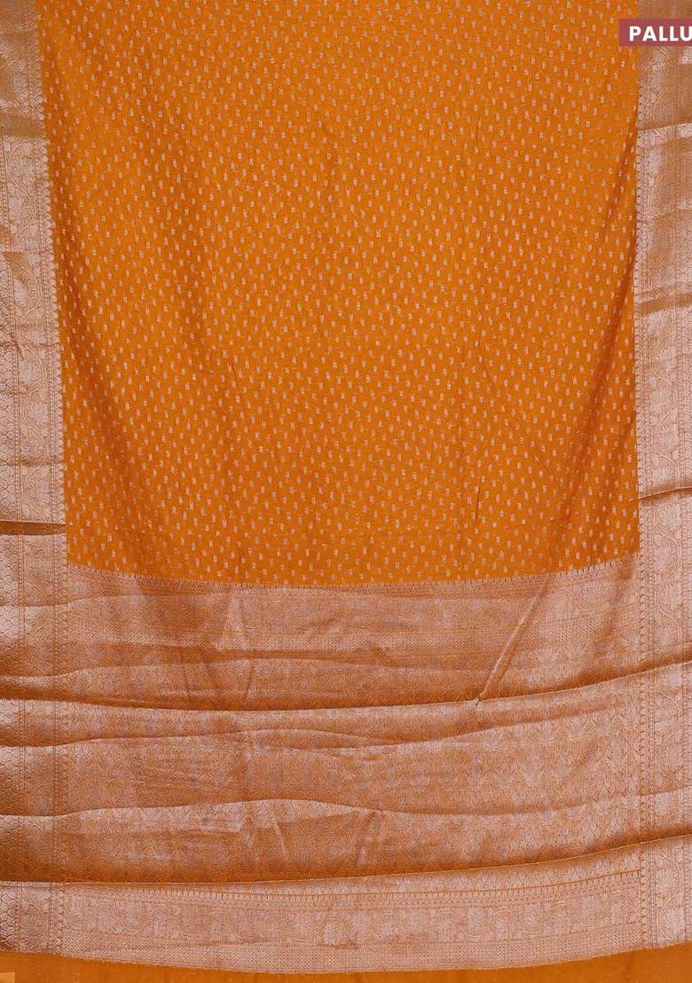 Semi Chiniya Silk Saree Mango Yellow With Allover Thread Zari Woven Buttas And Woven Border With Buttas And Brocade Design For Women - Indya