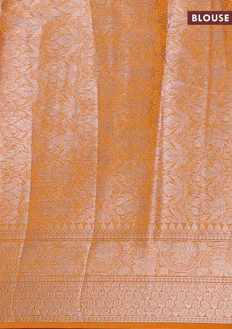 Semi Chiniya Silk Saree Mango Yellow With Allover Thread Zari Woven Buttas And Woven Border With Buttas And Brocade Design For Women - Indya