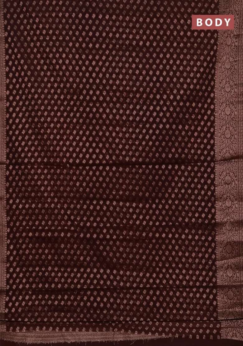 Semi Chiniya Silk Saree Coffee Brown With Allover Thread Zari Weaves And Woven Border With Traditional Woven Design For Women - Indya