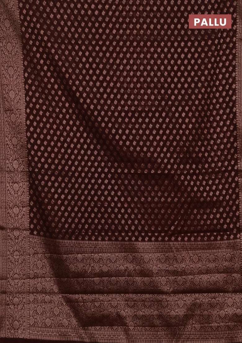 Semi Chiniya Silk Saree Coffee Brown With Allover Thread Zari Weaves And Woven Border With Traditional Woven Design For Women - Indya