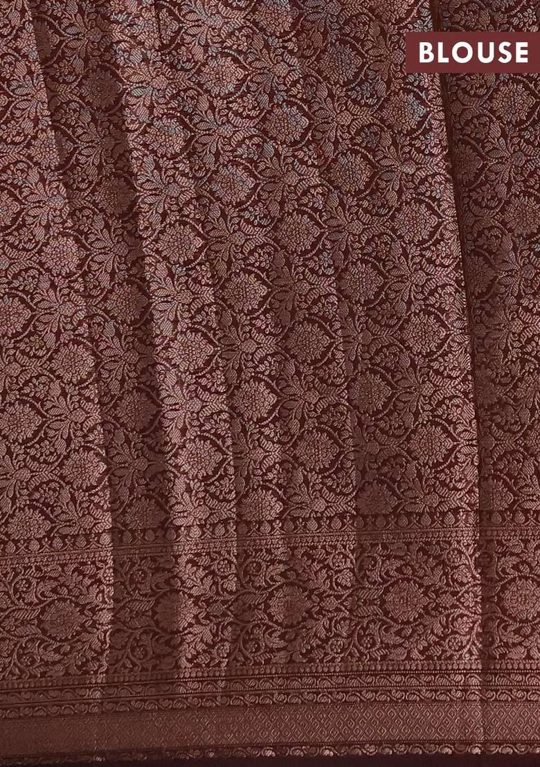 Semi Chiniya Silk Saree Coffee Brown With Allover Thread Zari Weaves And Woven Border With Traditional Woven Design For Women - Indya