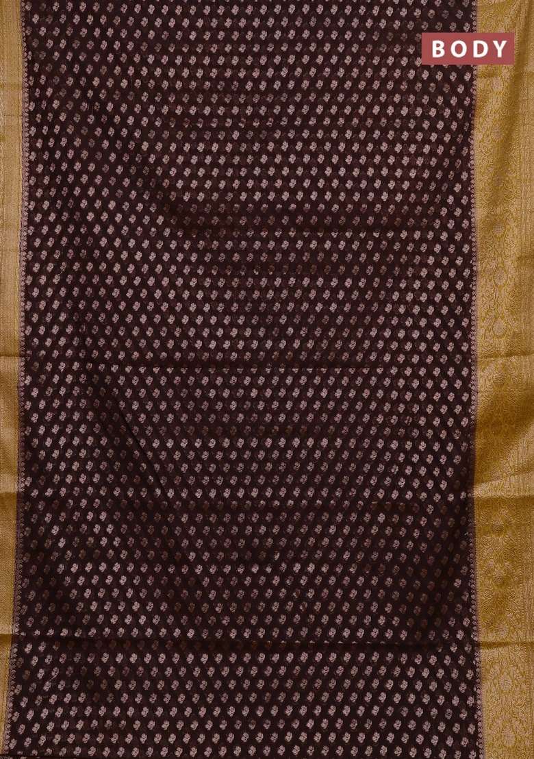Semi Chiniya Silk Saree Coffee Brown And Dark Mustard With Allover Thread Zari Weaves And Woven Border With Traditional Woven Design For Women - Indya