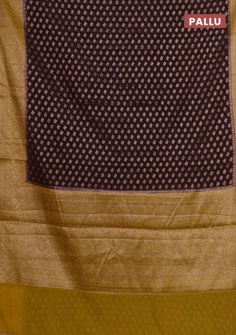 Semi Chiniya Silk Saree Coffee Brown And Dark Mustard With Allover Thread Zari Weaves And Woven Border With Traditional Woven Design For Women - Indya