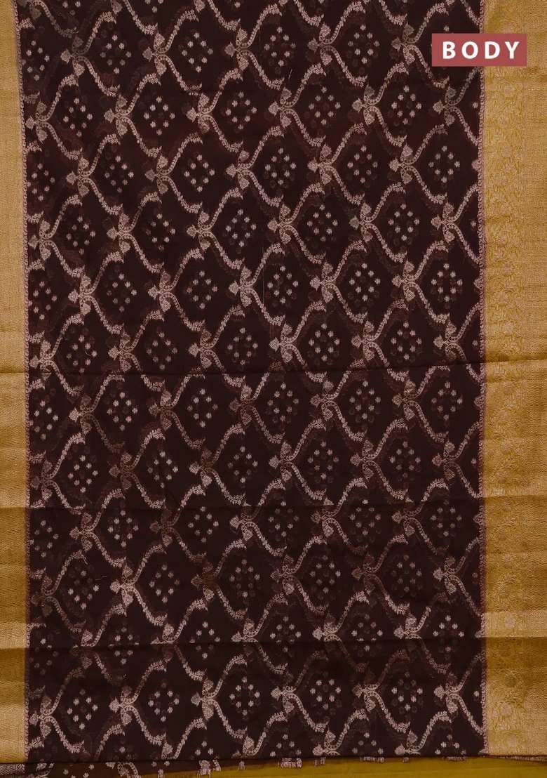 Semi Chiniya Silk Saree Coffee Brown And Dark Mustard With Allover Thread Zari Weaves And Woven Border With Traditional Woven Design For Women - Indya