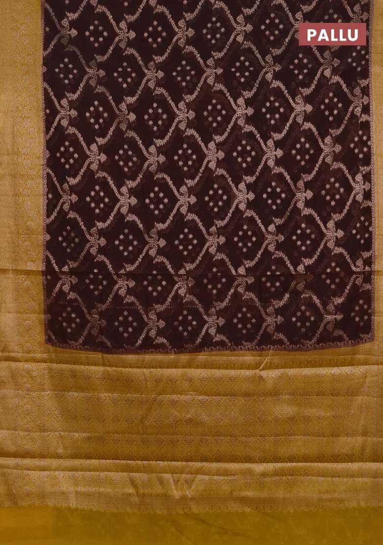Semi Chiniya Silk Saree Coffee Brown And Dark Mustard With Allover Thread Zari Weaves And Woven Border With Traditional Woven Design For Women - Indya