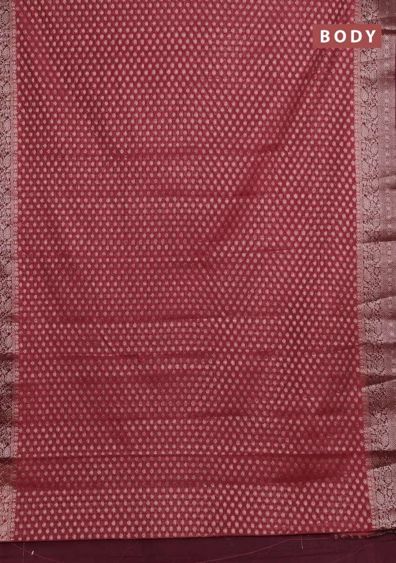 Semi Chiniya Silk Saree Dark Peach And Deep Maroon With Allover Thread Zari Woven Buttas And Woven Border With Buttas And Brocade Design For Women - Indya