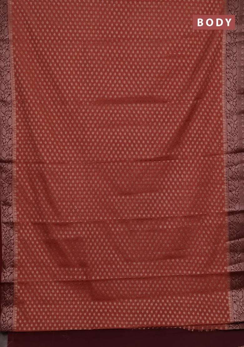 Semi Chiniya Silk Saree Dark Peach And Deep Maroon With Allover Thread Zari Woven Buttas And Woven Border With Buttas And Brocade Design For Women - Indya