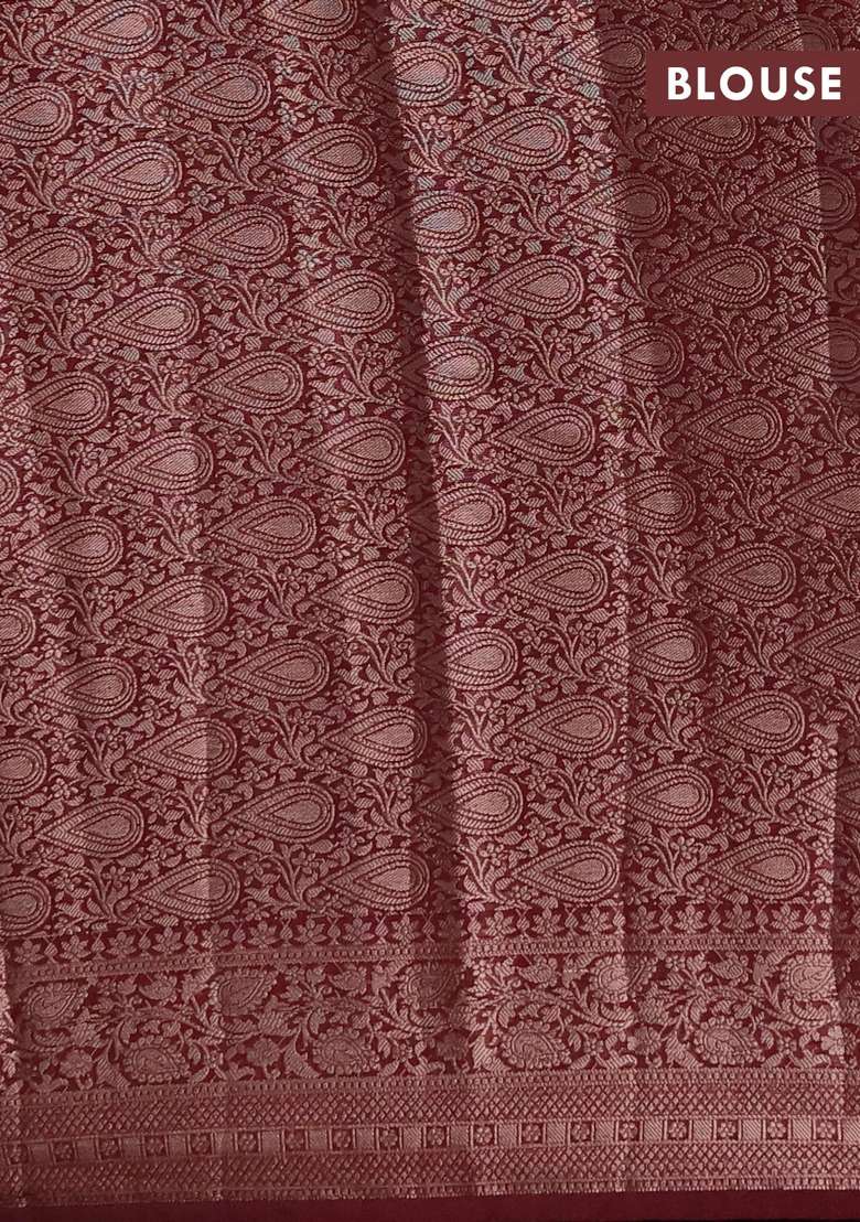 Semi Chiniya Silk Saree Dark Peach And Deep Maroon With Allover Thread Zari Woven Buttas And Woven Border With Buttas And Brocade Design For Women - Indya