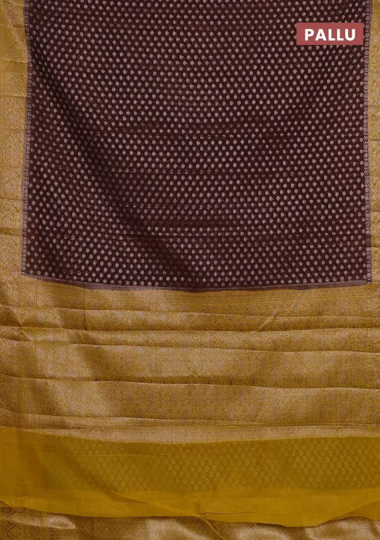 Semi Chiniya Silk Saree Coffee Brown And Dark Mustard With Allover Thread Zari Woven Buttas And Woven Border With Buttas And Brocade Design For Women - Indya