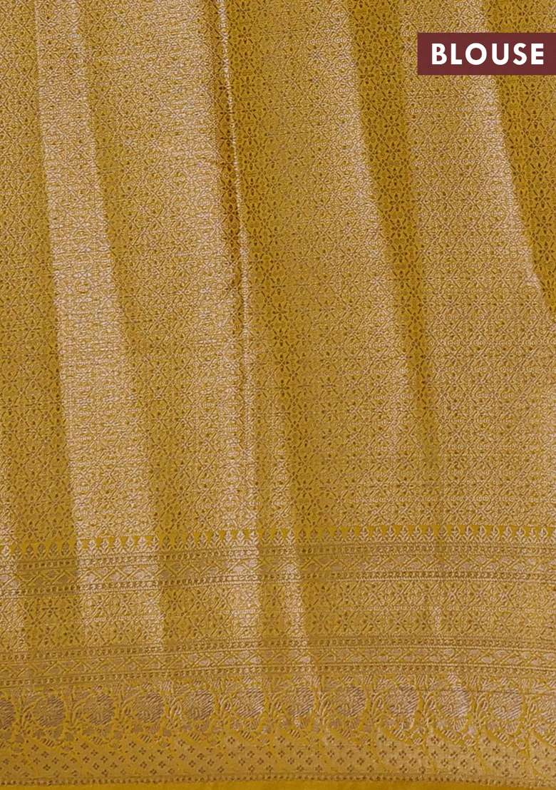 Semi Chiniya Silk Saree Coffee Brown And Dark Mustard With Allover Thread Zari Woven Buttas And Woven Border With Buttas And Brocade Design For Women - Indya