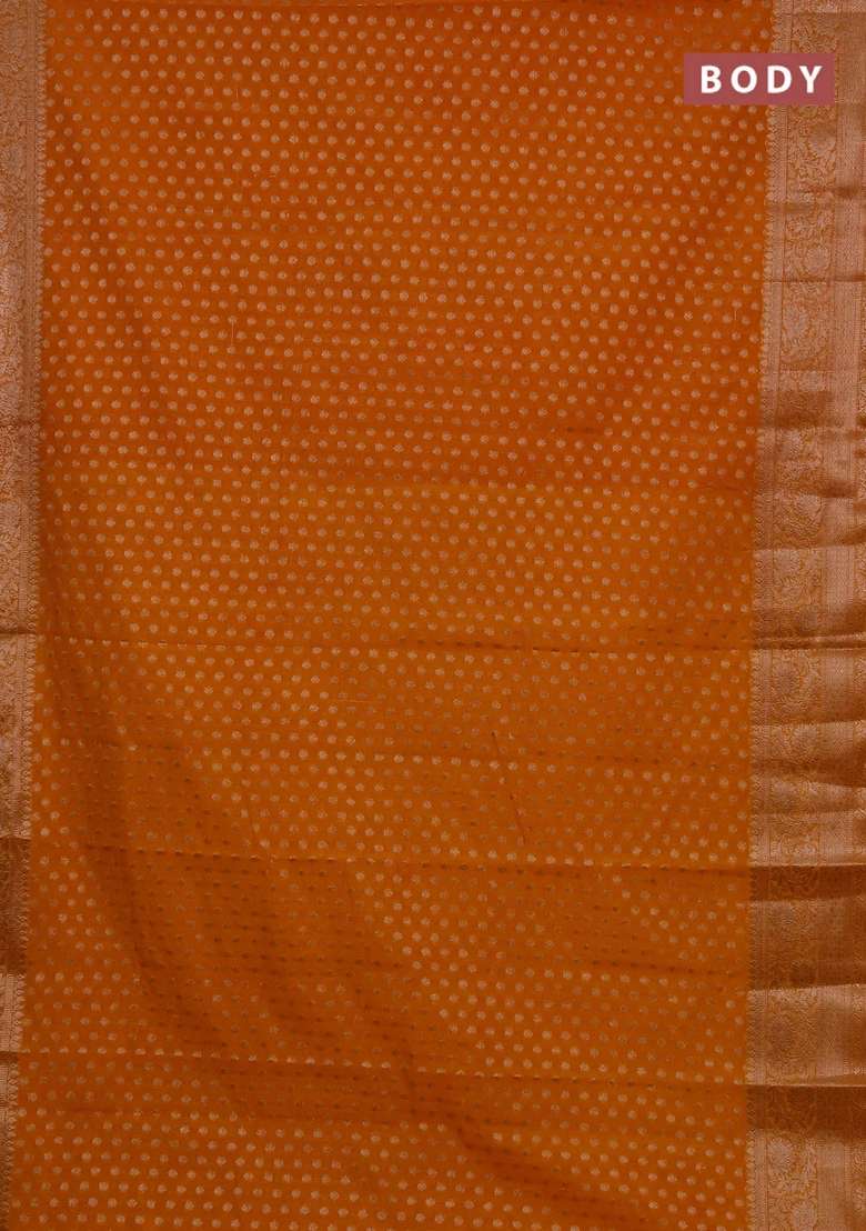 Semi Chiniya Silk Saree Mango Yellow With Allover Thread Zari Woven Buttas And Woven Border With Buttas And Brocade Design For Women - Indya