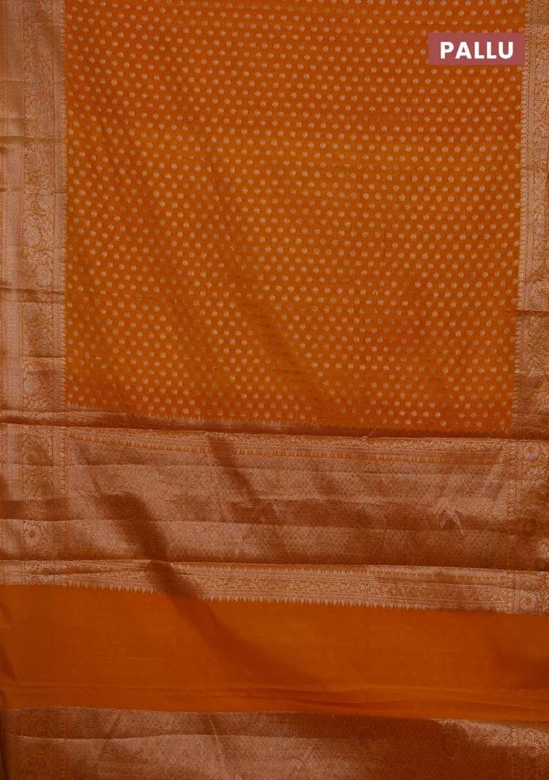 Semi Chiniya Silk Saree Mango Yellow With Allover Thread Zari Woven Buttas And Woven Border With Buttas And Brocade Design For Women - Indya