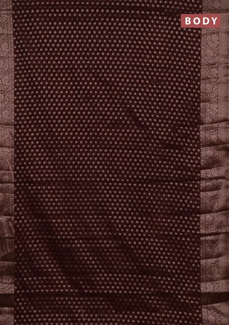 Semi Chiniya Silk Saree Coffee Brown With Allover Thread Zari Woven Buttas And Woven Border With Buttas And Brocade Design For Women - Indya