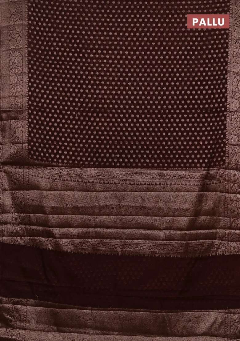 Semi Chiniya Silk Saree Coffee Brown With Allover Thread Zari Woven Buttas And Woven Border With Buttas And Brocade Design For Women - Indya
