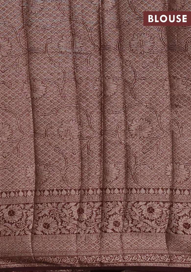 Semi Chiniya Silk Saree Coffee Brown With Allover Thread Zari Woven Buttas And Woven Border With Buttas And Brocade Design For Women - Indya
