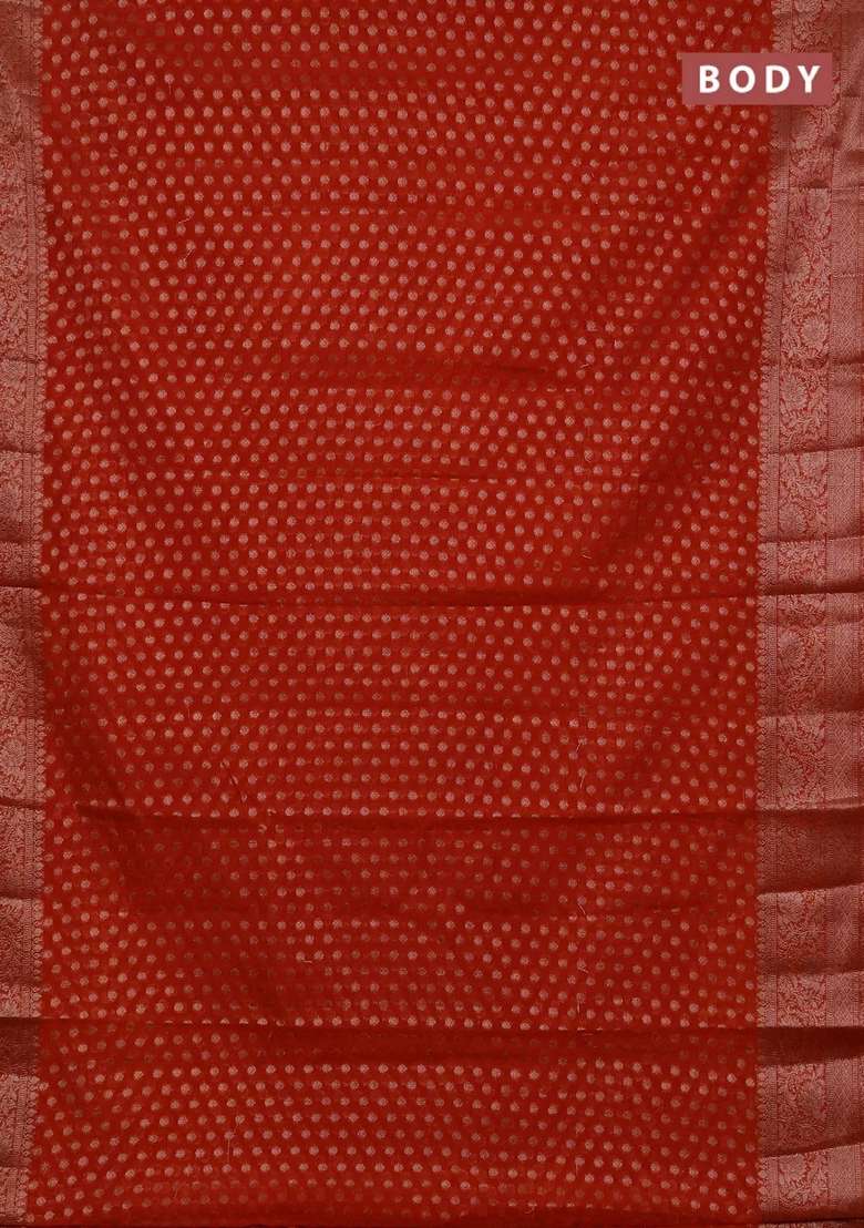 Semi Chiniya Silk Saree Rustic Orange With Allover Thread Zari Woven Buttas And Woven Border With Buttas And Brocade Design For Women - Indya