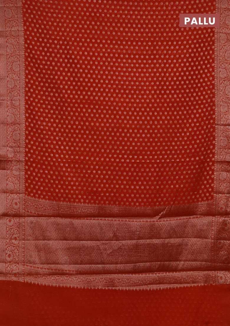 Semi Chiniya Silk Saree Rustic Orange With Allover Thread Zari Woven Buttas And Woven Border With Buttas And Brocade Design For Women - Indya