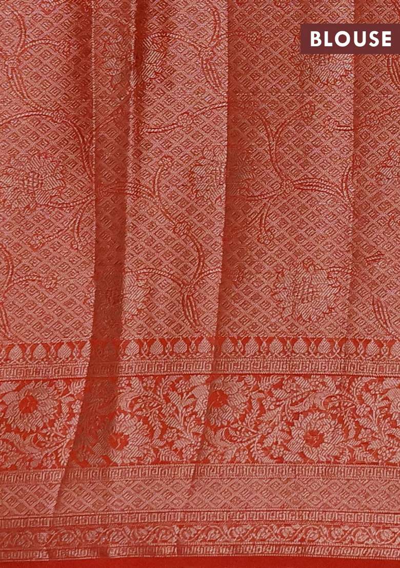 Semi Chiniya Silk Saree Rustic Orange With Allover Thread Zari Woven Buttas And Woven Border With Buttas And Brocade Design For Women - Indya