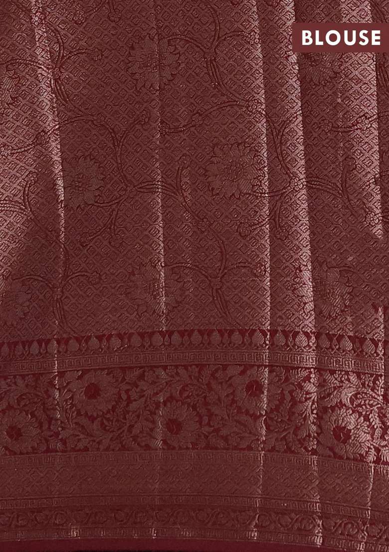 Semi Chiniya Silk Saree Dark Peach And Wine Shade With Allover Thread Zari Woven Buttas And Woven Border With Buttas And Brocade Design For Women - Indya